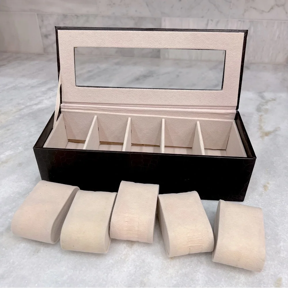 5 Slot Brown Crocodile Skin Pattern Leatherette Watch Box